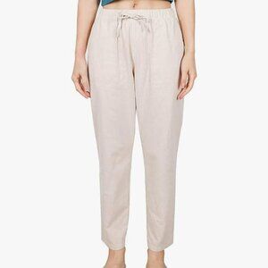 Uniqlo Linen Pants Tie Waist Tan Capri Taper​